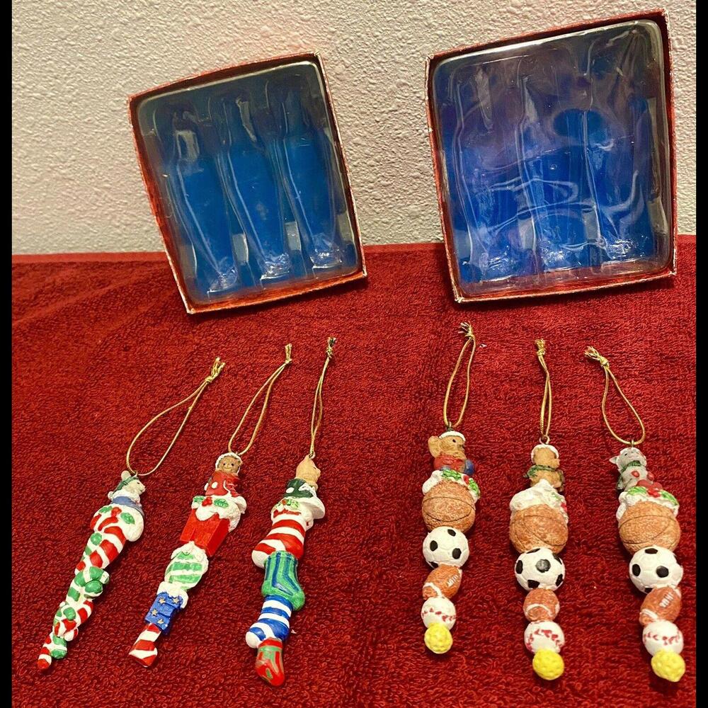 Set Of 6 VTG 3 1/2” tall Garden Ridge Pottery Ornaments.  In Original Box